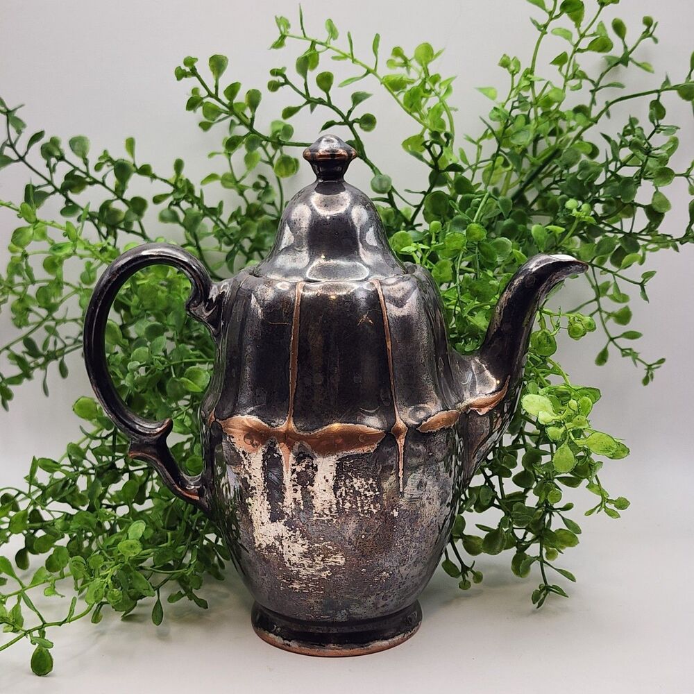 Antique WMF Teapot Silver Over Porcelain Made In Germany Beautiful Patina
